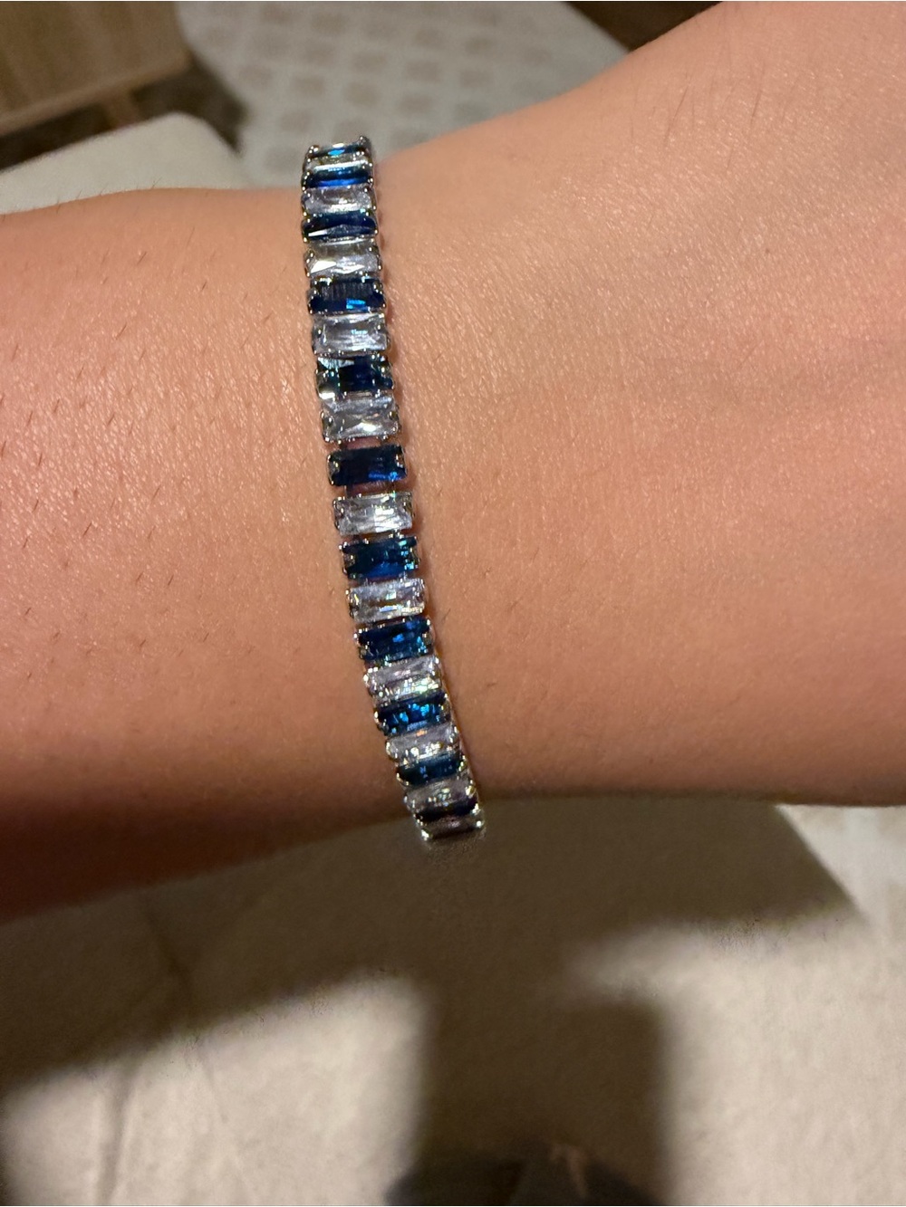 Blue Stone Tennis Bracelet - Elegant Women's Jewelry - Picture 2 of 3